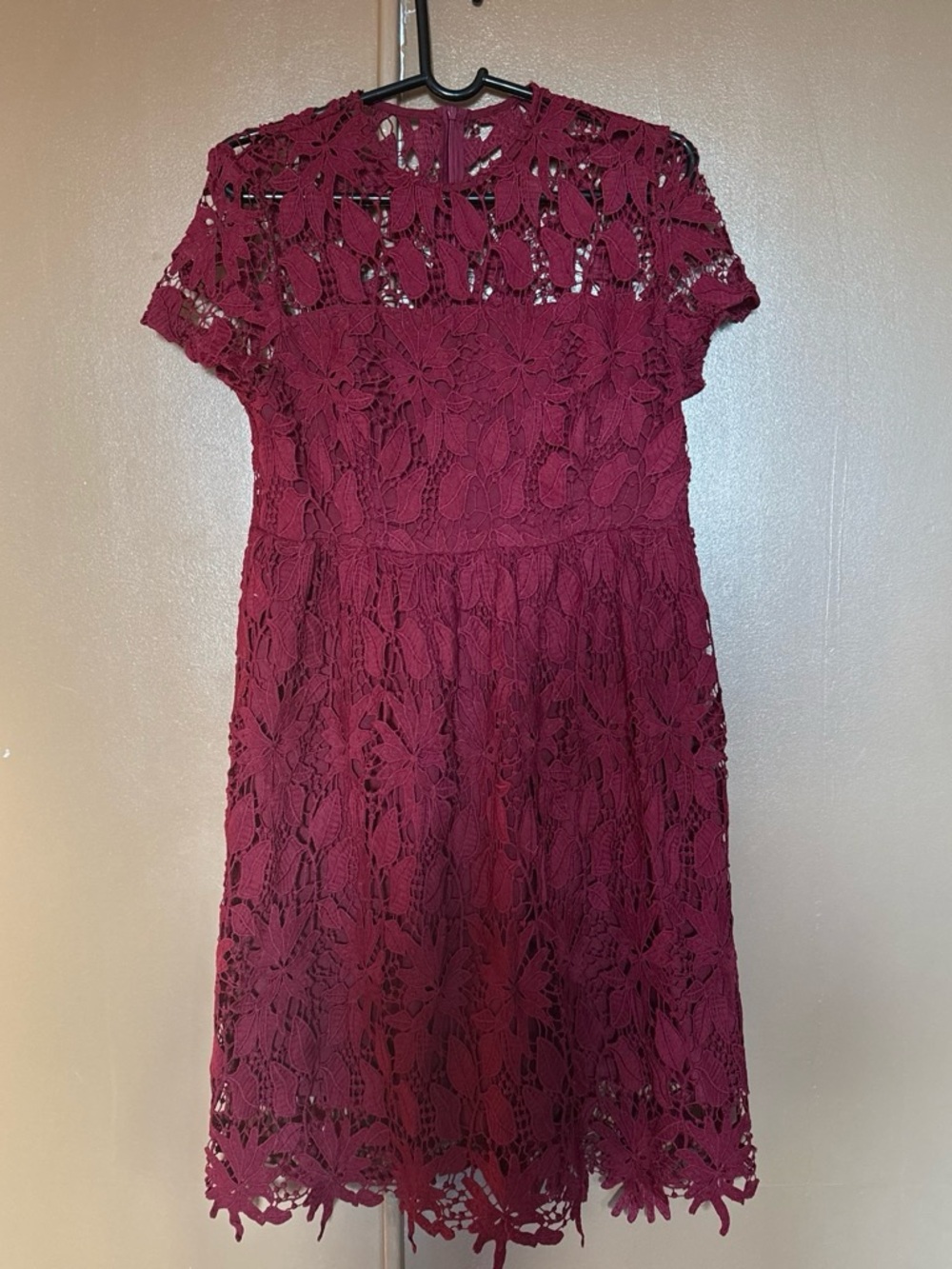 SHEIN Burgundy Floral Lace Fit & Flare Dress